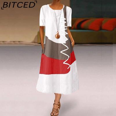 Women's Fashion Summer Spring Short Sleeve O-Neck Casual Dresses