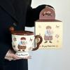 Wind Ceramic Mug with Lid with Spoon Couple Household Drinking Water Cup Breakfast Coffee Cup Practical Souvenir Gift