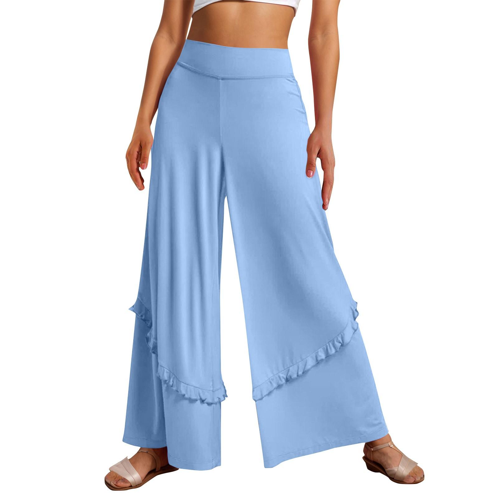 

Женские однотонные свободные талии с рюшами, струящиеся широкие повседневные брюки, широкие брюки L