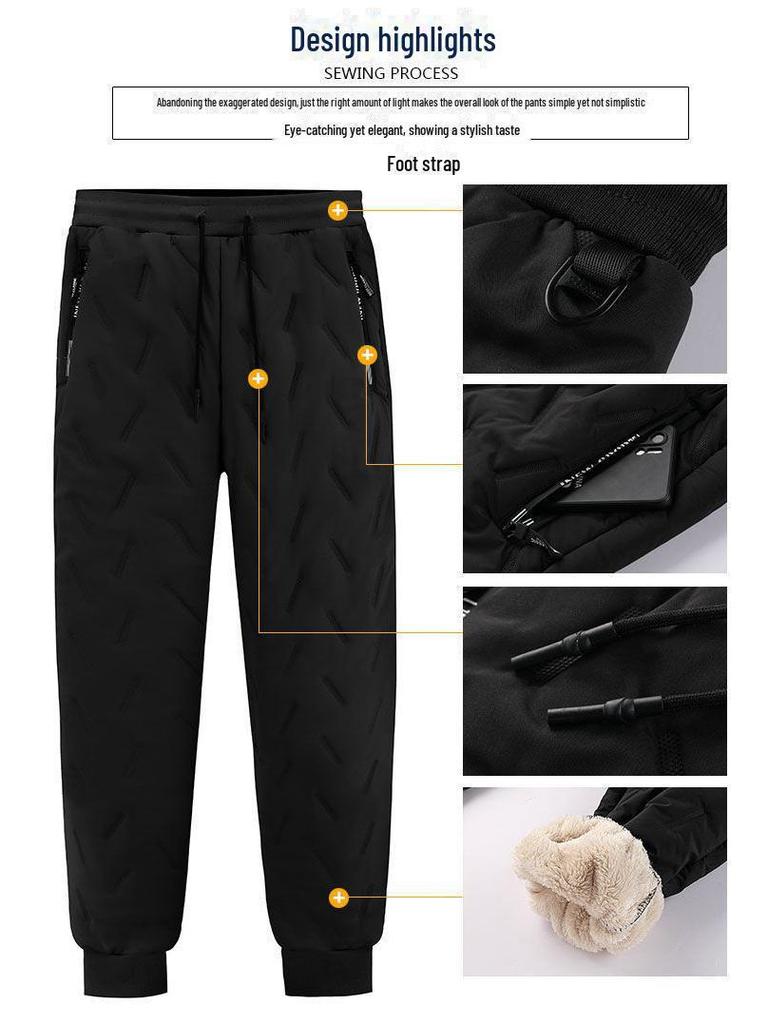 Men's Large Warm Cotton Trousers with Lamb Fleece, Three-Layer Thickened, Cold-Resistant, One-Piece Design