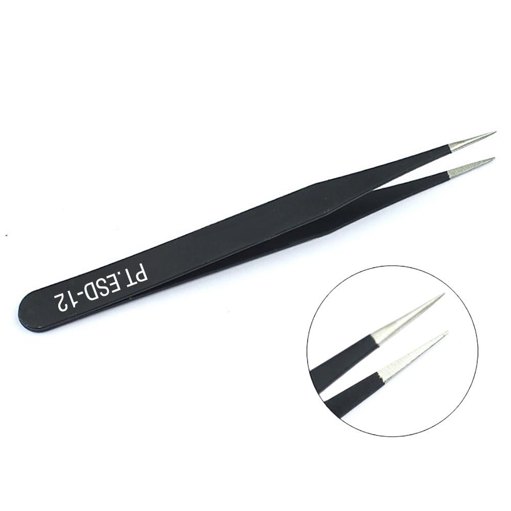 2PCS/set Stainless Steel Black Curved Straight Eyebrow Tweezers Anti Acid Nipper Rhinestone Picking Tool False Eyelash Nail Art Tool