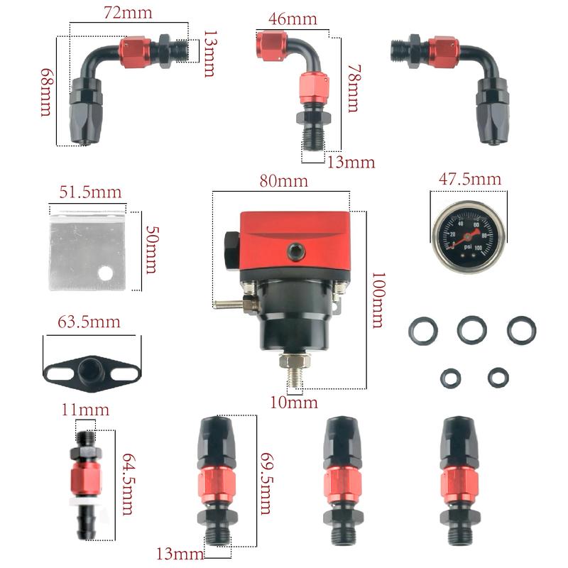 Universal Adjustable Fuel Pressure Regulator With Gauge+AN6 Fuel Line Hose+Fittings End Kit
