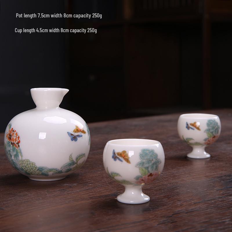 High-Footed White Wine Hydrangea Gourd Decanter Gift Set, Ceramic