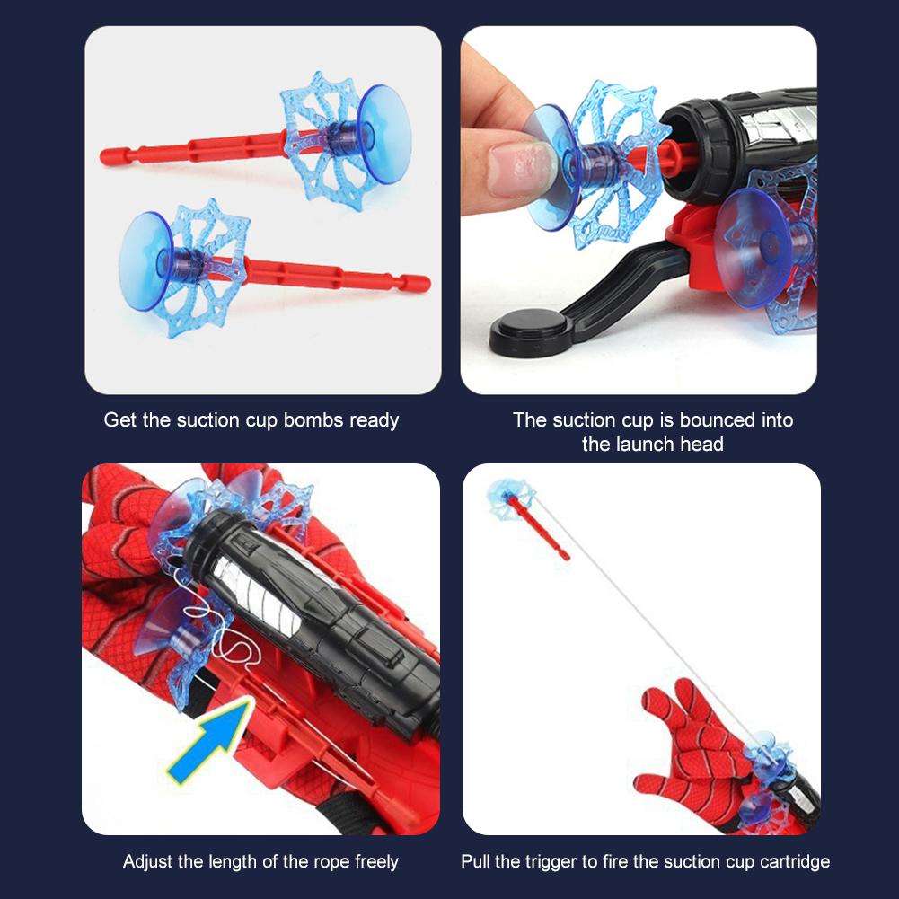 Spinnennetz-Werfer Cosplay-Handschuh Jungen Superhelden Netzschützen Handschuh Set Recycelbare Weiche Geschosse Halloween Spielzeug Kinder Geschenke