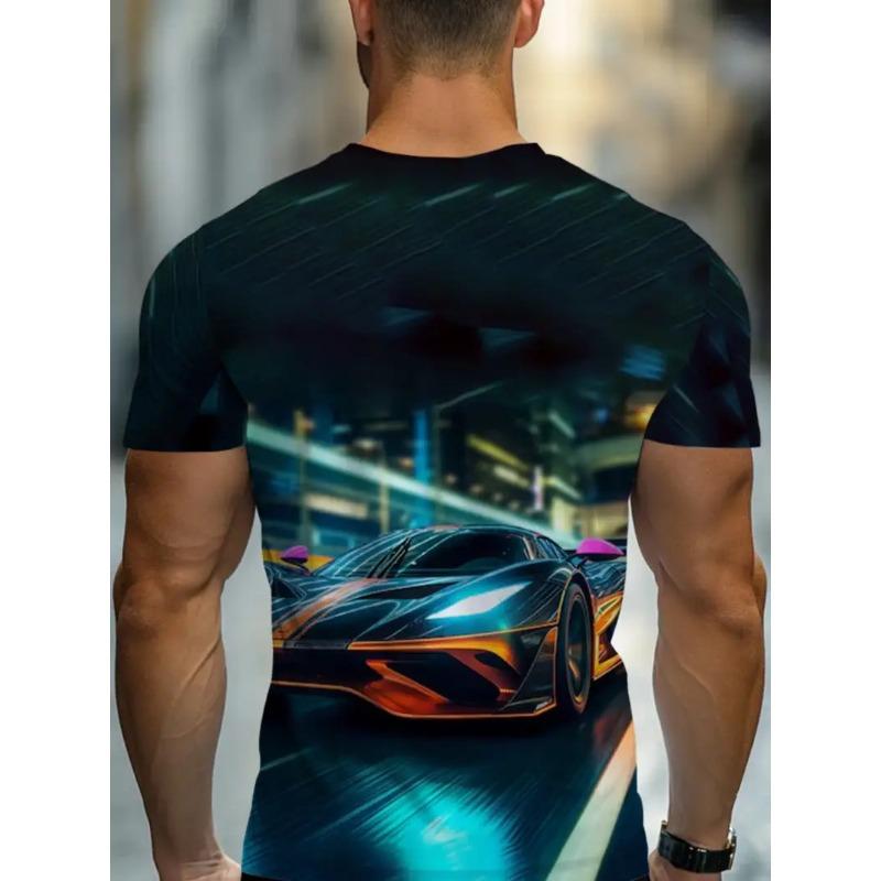 Großes Herren Sportwagen Muster 3D Gedrucktes Herren Rundhals Kurzarm T-Shirt Sommer Mode T-Shirt Lässig Bequem Vielseitiges Oberteil