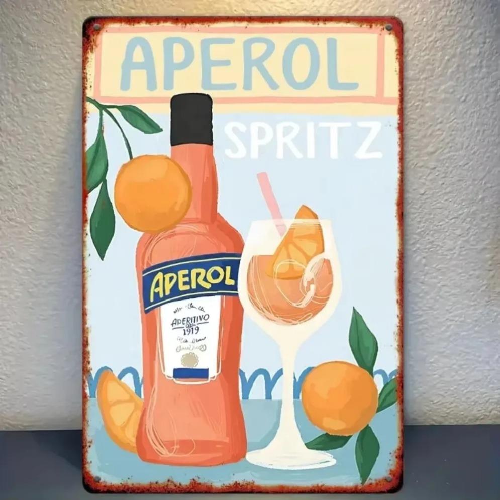 Retro Cocktail Orange Illustration Plates Frameless Iron Art for Bars Studios Ideal Gift for Artists Friends