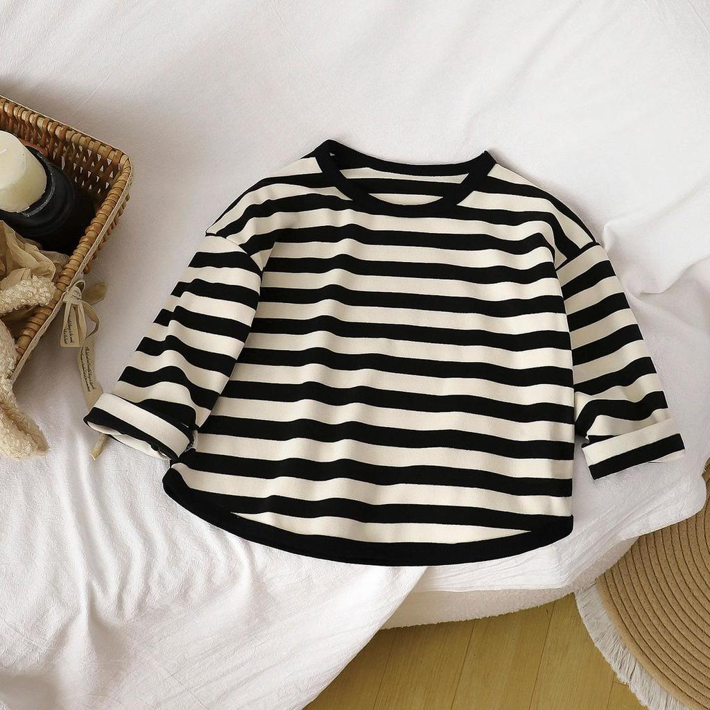 2026 Summer Long Sleeve T-Shirts for Boys and Girls Baby Spring O-Neck Base Layer CLothes Cotton Stripe Top for Children