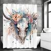 Cow Head Floral Shower Curtain, Bathroom Decorative Shower Curtain, Waterproof Shower Curtain with Hooks