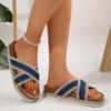 Women's Cross-Strap Thick-Soled Sandals - Summer 2026, Fabric Surface, Flat-Soled Beach Slippers for Outdoor Wear.