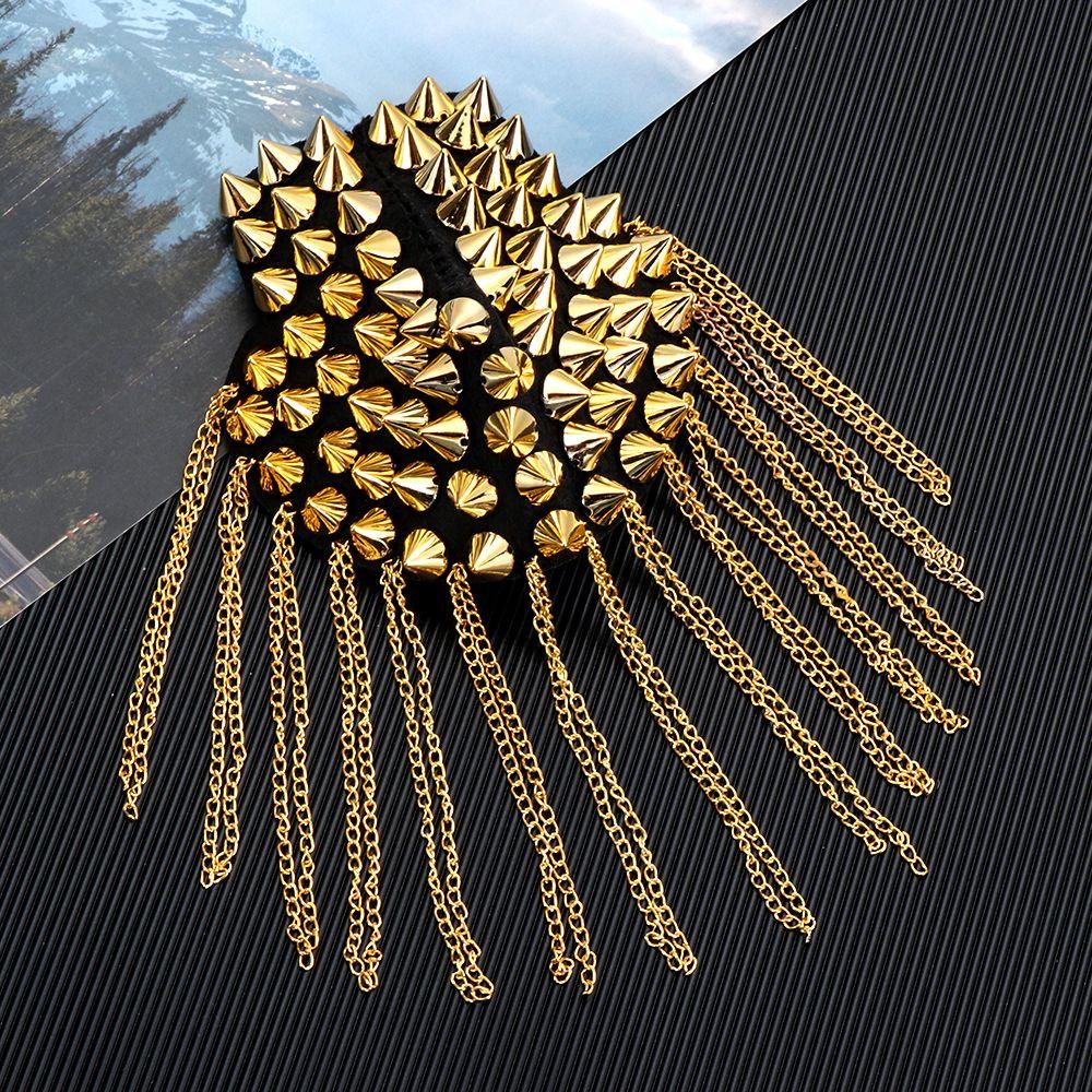 Party Club Punk Handmade Rivet Shoulder Pad Brooch Dress Decoration Fringed Shoulder Stamp Tassel Metal Epaulet