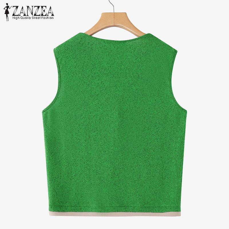 ZANZEA Chalecos sin mangas con bolsillos y bloques de color vintage para mujer