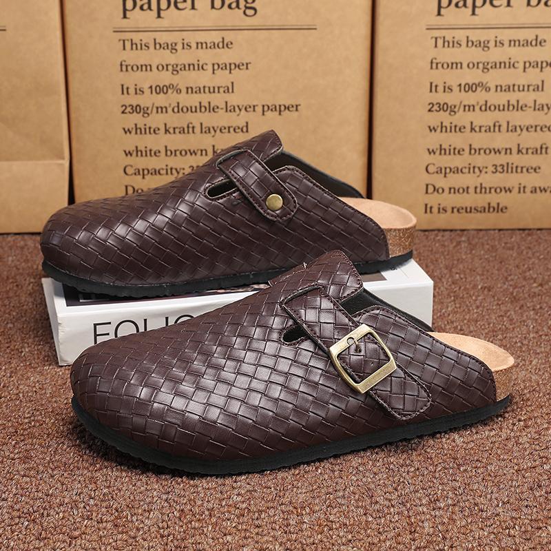 Fashion Breathable Men's PU Leather Slippers Outdoor Wear Sandals Lightweight Versatile Beach Man Half Drag Quick Dry Wading Aqua Shoes