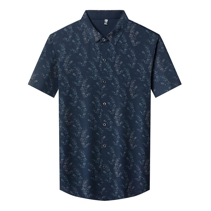 Summer Short Sleeve Shirt Printed Business Casual Wrinkle-Resistant Slim Fit Men's
