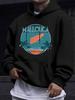 American And European Style unisex Autumn Winter Print Hoodie Long Sleeve Sweatshirt, "MALLORCA" Island Map Print Hooded Sweatshirt, Vacation Casual S