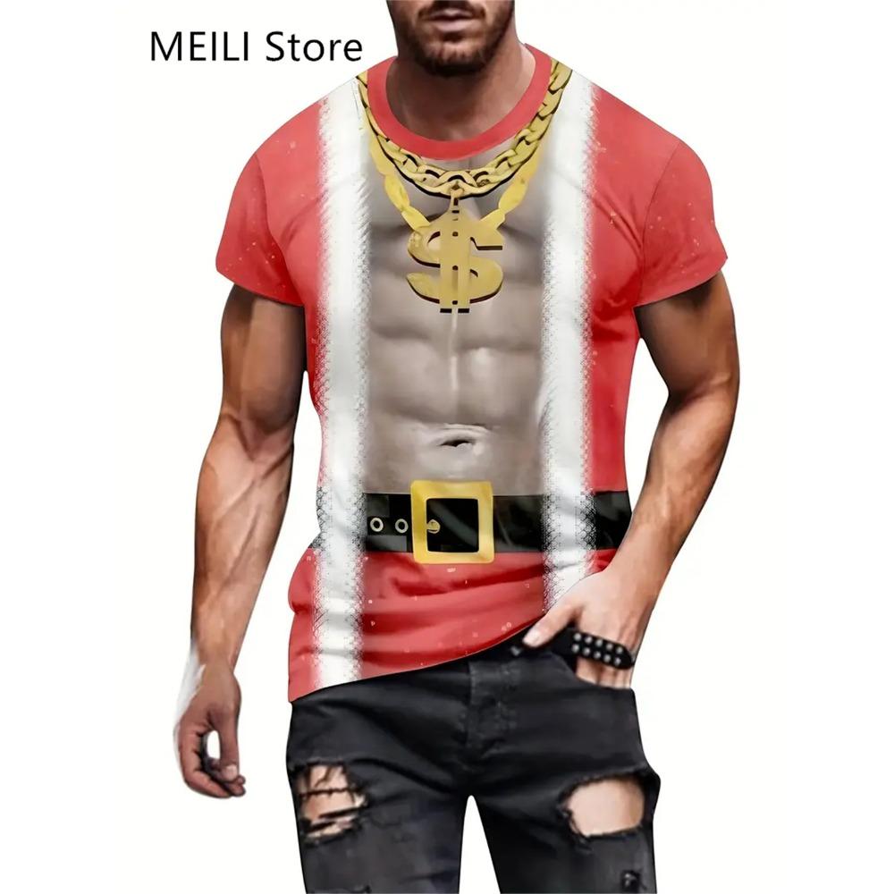 Christmas T-Shirts Summer Funny Santa Claus Fashion Tops Tee Mens Shirts Summer Holiday Boys Casual Crew Neck Oversized T-Shirts