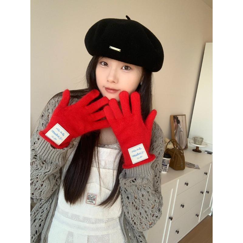 Rabbit Hair Blended Blue Wool Fingerless Gloves Solid Color Fresh Women Korean Autumn and Winter Warm Fingerless Gloves