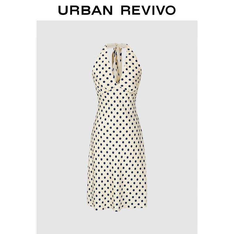 UR 2025 Autumn Polka Dot Halter Backless Midi Dress