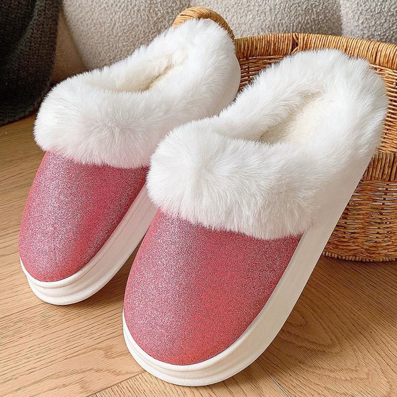 

Мода Мода Блестящие Пайетки Хлопковые Тапочки Женские Круглый Носок Платформа Хлопковые Тапочки Женские Зимние Нескользящие Домашние Меховые Шлепанцы Леди 42-43