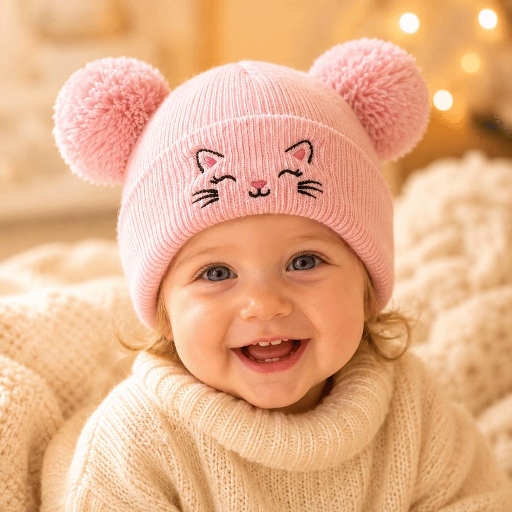 Hip Hop Baby Winter Hats Double Pom-Pom Warm Bonnet Fashion Kids Knitted Caps Outdoor
