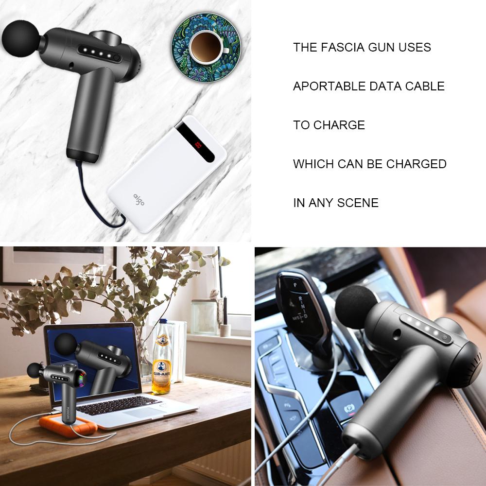 

QY-M13 Mini Rechargeable 4-Gear Vibration Muscle Relaxation Massager Body Pain Relieve Cordless Deep Tissue Fascia Massage Gun with 4 Massage Head Black