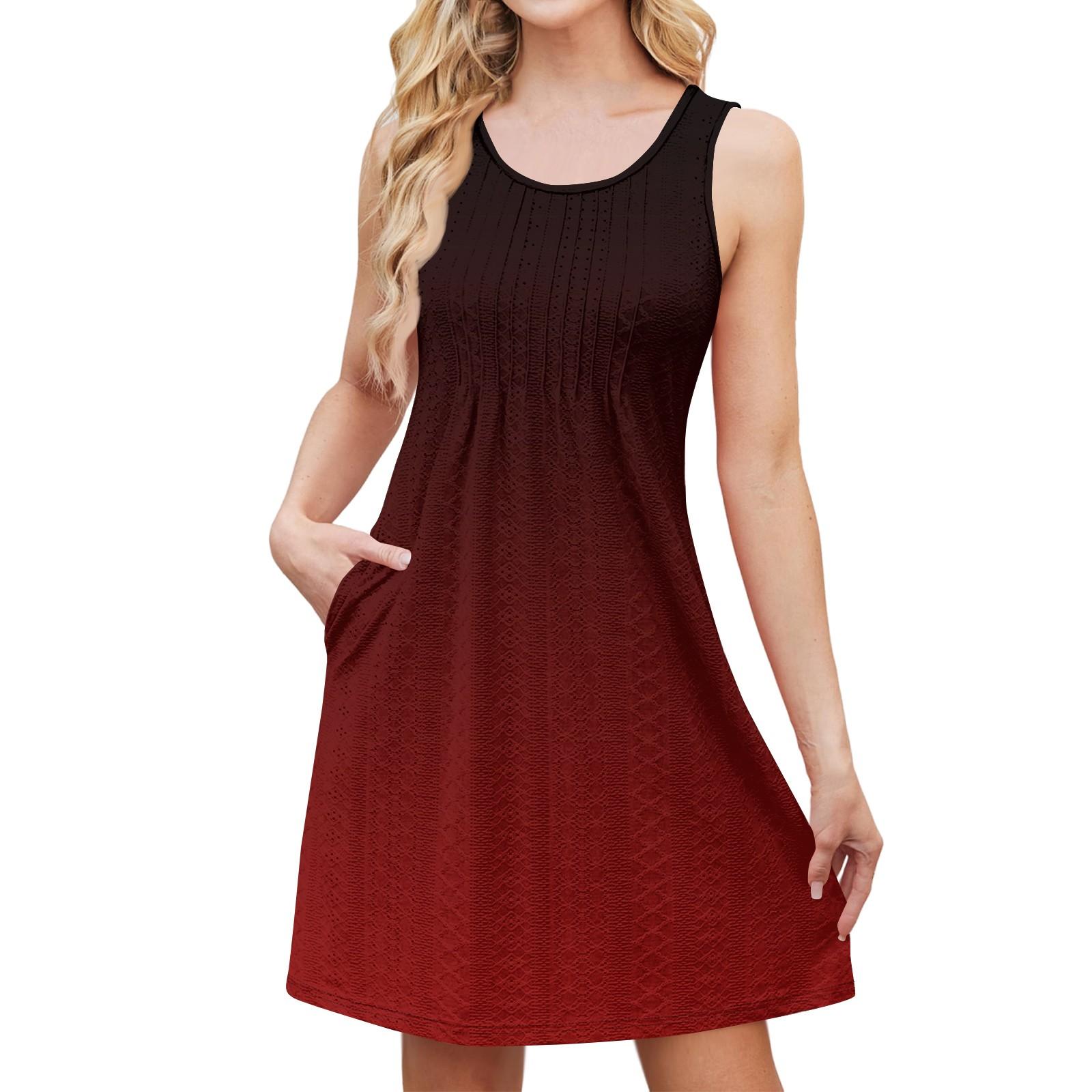 

Women s Fashion Casual Pocket Loose Gradient Print Sleeveless Summer Beach Sundress M