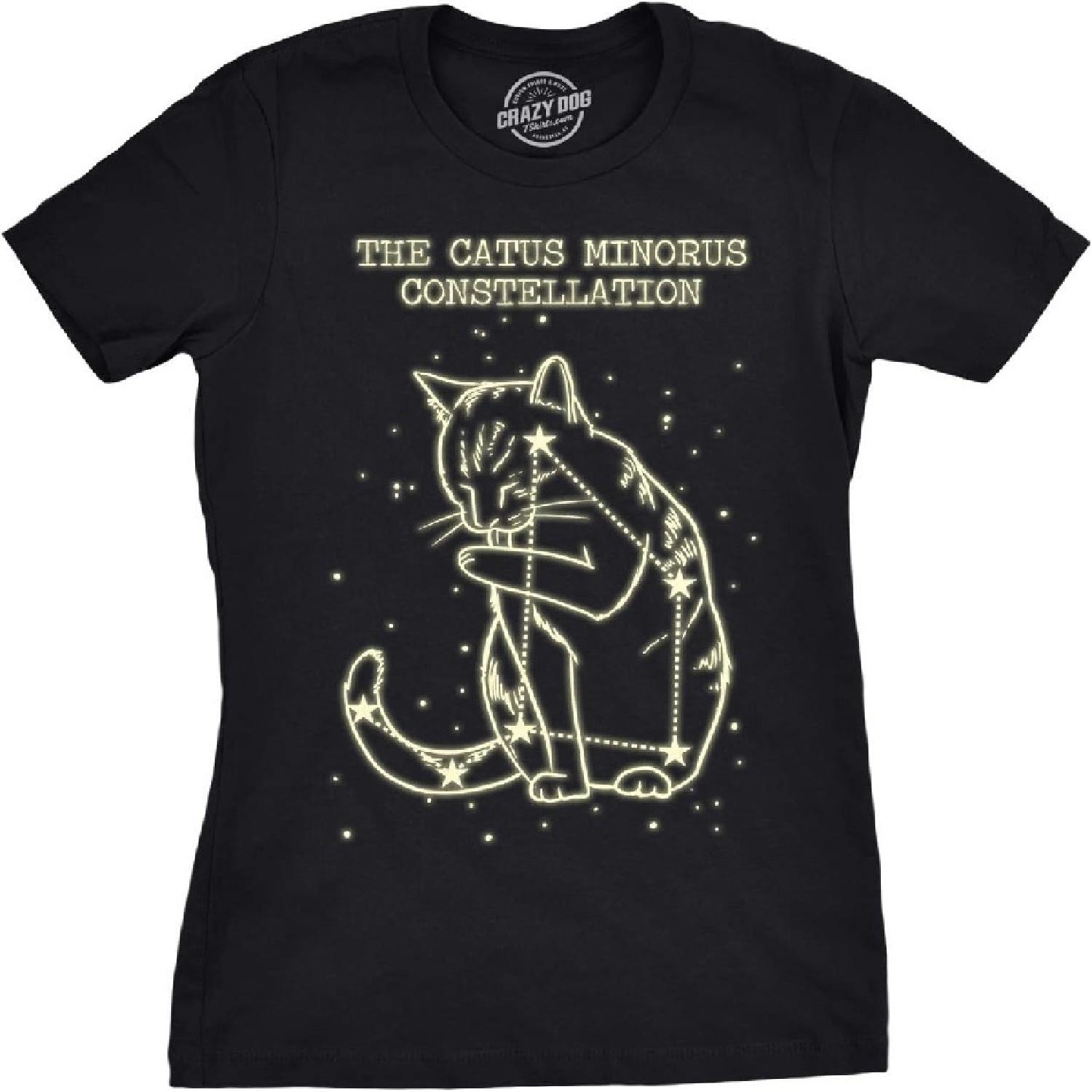 Crazy Dog Футболки Женские Созвездие Кот Минорус Светящиеся в темноте Футболка Забавные Коты Футболка S