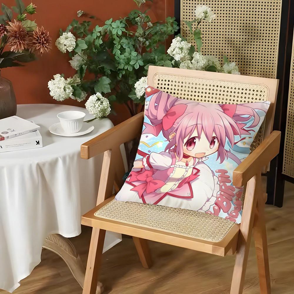 Anime PPuella Magi Madoka Magica Cushion Cover Silky Short Plush Invisible Zipper Dustproof Sofa Pillow Case for Home Decor