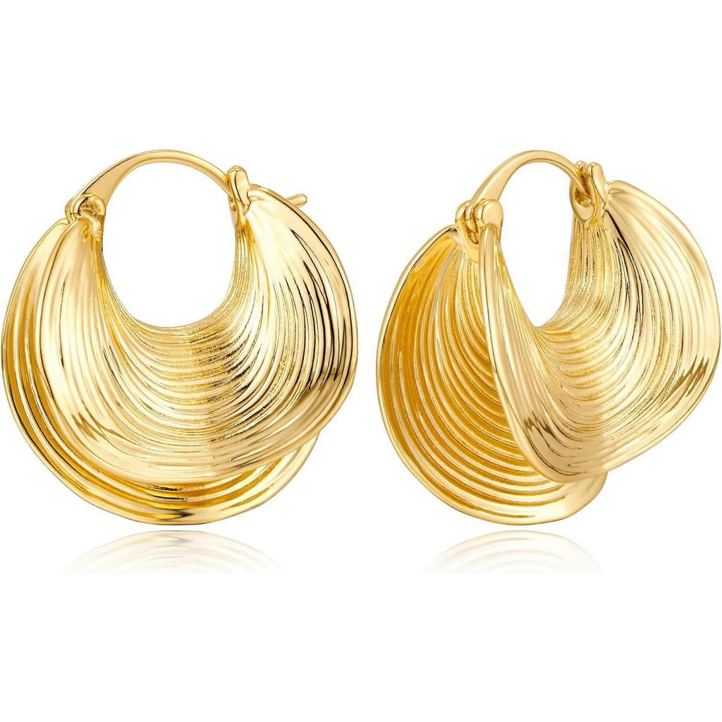 Gold Plated Hoop Earrings for Women Brass Earring Chunky Statement Jewelry