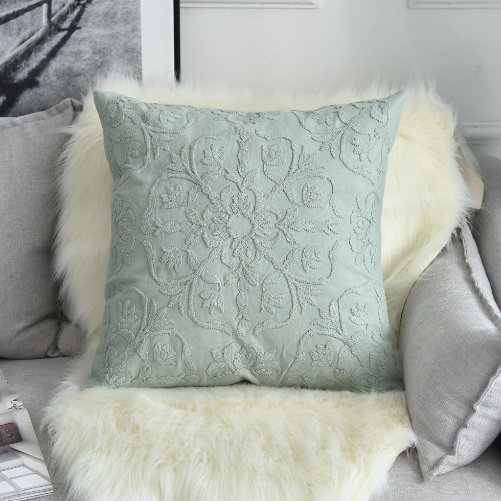 Luxury Embroidered Cushion Cover Vintage European Floral Throw Pillow Case Cotton Linen Decorative Pillowcase For Sofa Couch Bed