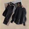 Autumn Suit Female Korean Version of The Niche Design Sense Fake Two-piece Sweater Slim Jeans Two-piece Suit