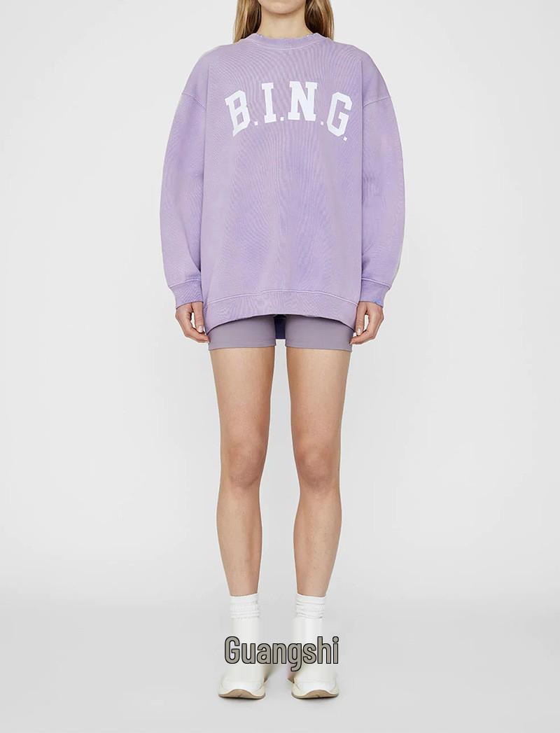 

Классический флисовый свитшот с принтом букв BING, вываренный, Осень 23 L