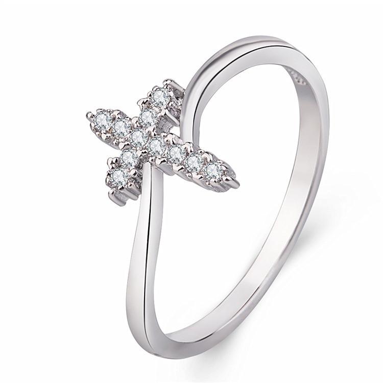 Geometric Cross Stunning Ring With Inlaid Zirconia Stones Engagement Gift For Couples Fashionable Hand Accessory European Am And