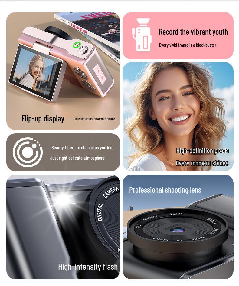 3.0-Inch Large Screen Flip-Out Selfie Camera for Students & Travel Vlogging