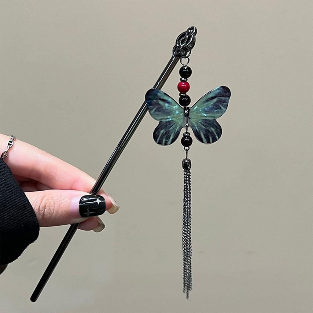 Butterfly Pendant Hairpin Stylish Metal Hair Accessories Ancient Style Curly Hair Headdress with Tassels for Women
