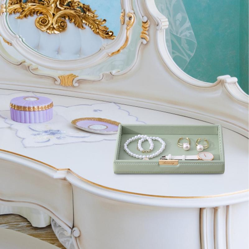 Leather Tray Stylish Table Catchall Storage Box Jewelry Key Coin Desk Top Organizer Entryway Nightstand Home Office Decoration