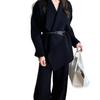New European and American cross-border design belt, suit collar, knit cardigan, wide-leg pants, casual two-piece set