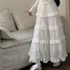 Gonna Maxi Estiva Donna Bianca Ruffle Pizzo A Strati Plaid Occhiellato Spiaggia
