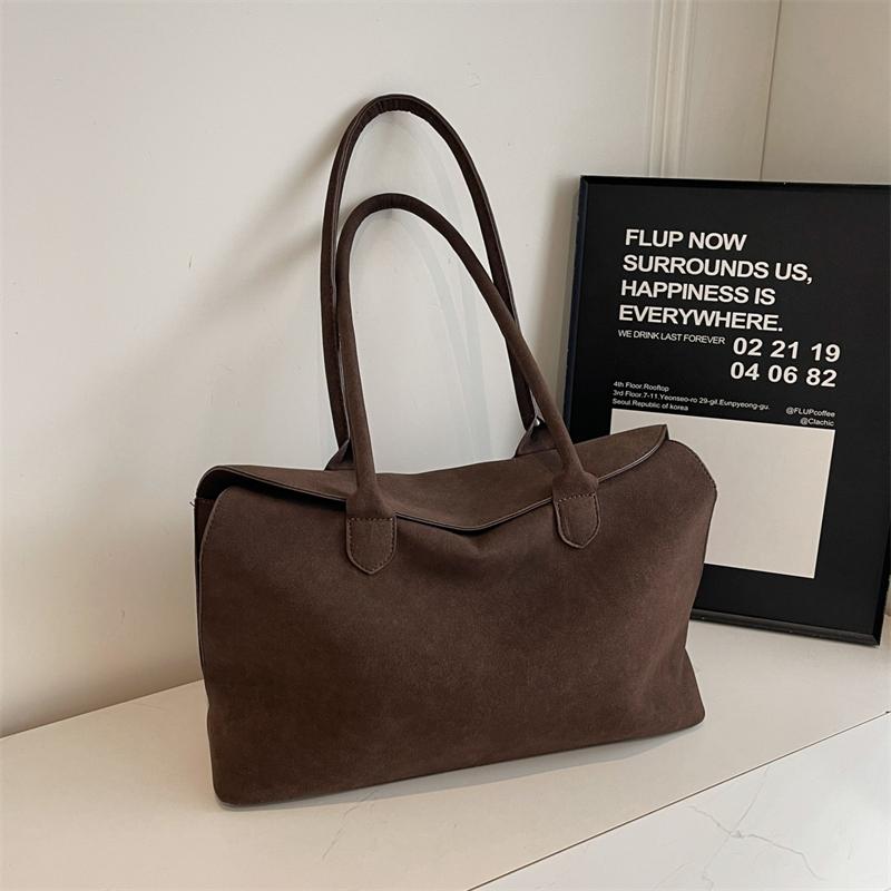 

Business Briefcase Style Shoulder Bags For Women Soft Faux Suede Big Capacity Shopper Totes 2026 Latest Designer Handbags Luxury 38x24x12cm кавовий