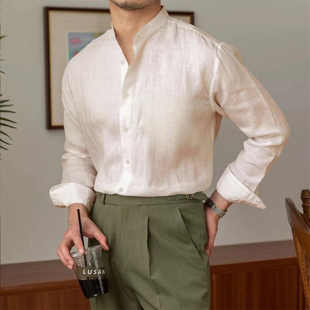 

Весна Лето Рубашка с длинным рукавом Хенли Дышащая Легкая Базовый стиль Повседневные рубашки Мода Мужская Повседневная одежда S