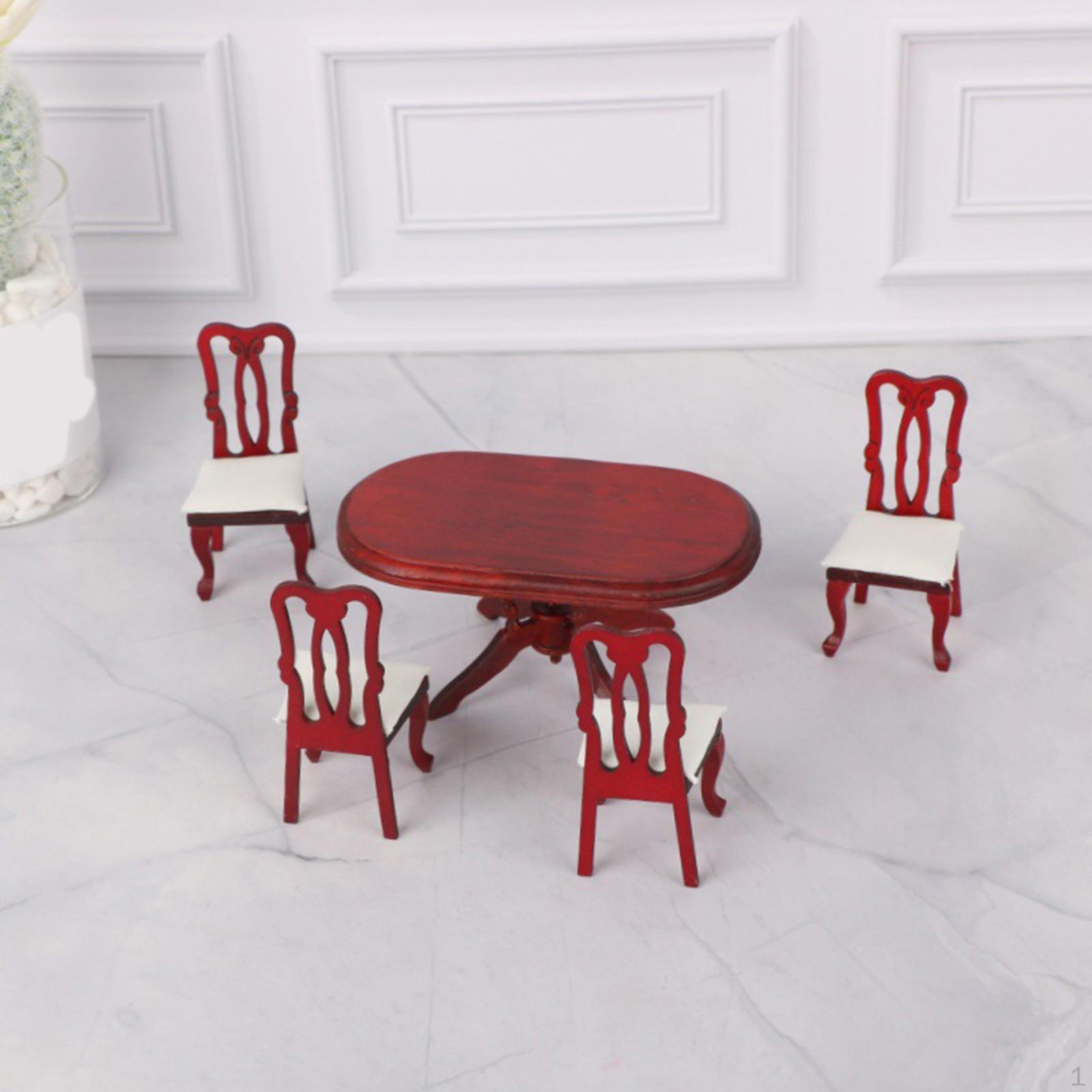 

1:12 Scale Dollhouse Miniature Furniture Mini Dining Table 4 Chairs Collection Life Scene Gift