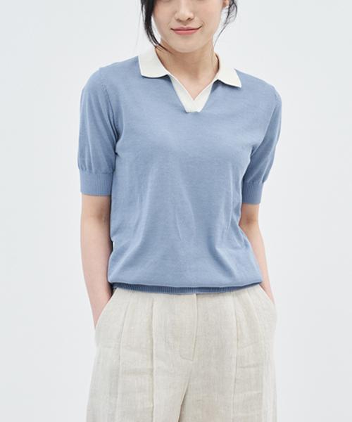 210 Edit Cool Women'S Color Block Collared Short Sleeve Ice Knit_Zc2Sw525_Sk