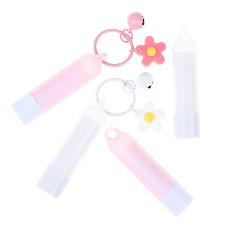 3.5G Pink/White Lip Enamel Tube With Keychain And Brush Rod Refillable Lip Gloss Tube Empty Bottle Lips Glaze Container Makeup