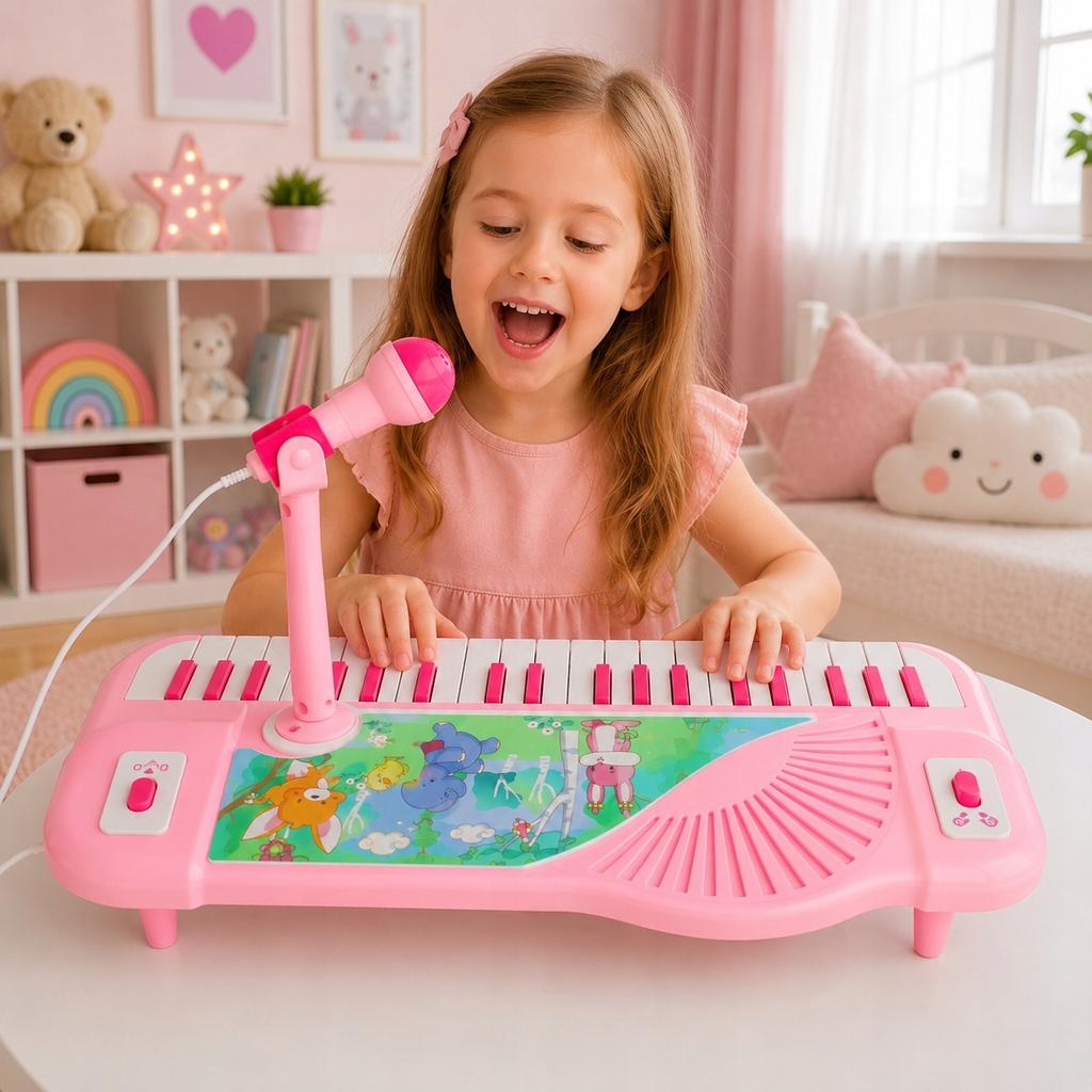 [PACZA] Tastiera mini pianoforte rosa per bambini con gambe, 37 tasti, N68