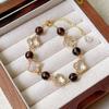 Green Rutilated Quartz & Obsidian Four-Leaf Clover Bracelet - Dreamy Wonderland Design for Women, Unique Gift.