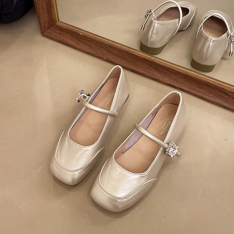 Silver Mary Jane Shallow Mouth Single Shoes Women's Spring New Soft-soled Beanie Shoes