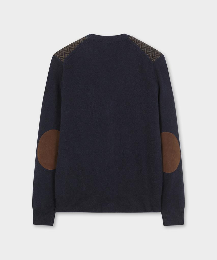 Brooks Brothers Wool Herringbone Cardigan (Navy) (Bbwcmm38954Ew)