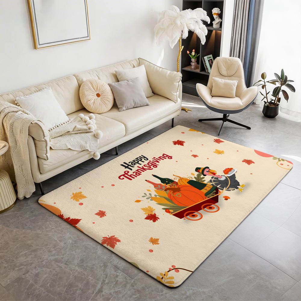 pretty happy Thanksgiving Festival Floor Mat Eco Flannel Doormat Non Slip Odorless Indoor Floor Rug Soft Short Plush Home Mat