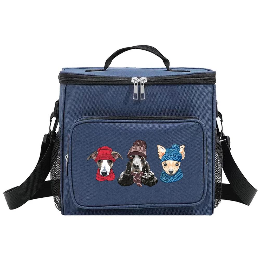 Insulated Bags Portable Shoulder Lunch Bag Waterproof Cooler Box Thermal Organizer Handbag for Men and Women Dog Printing
