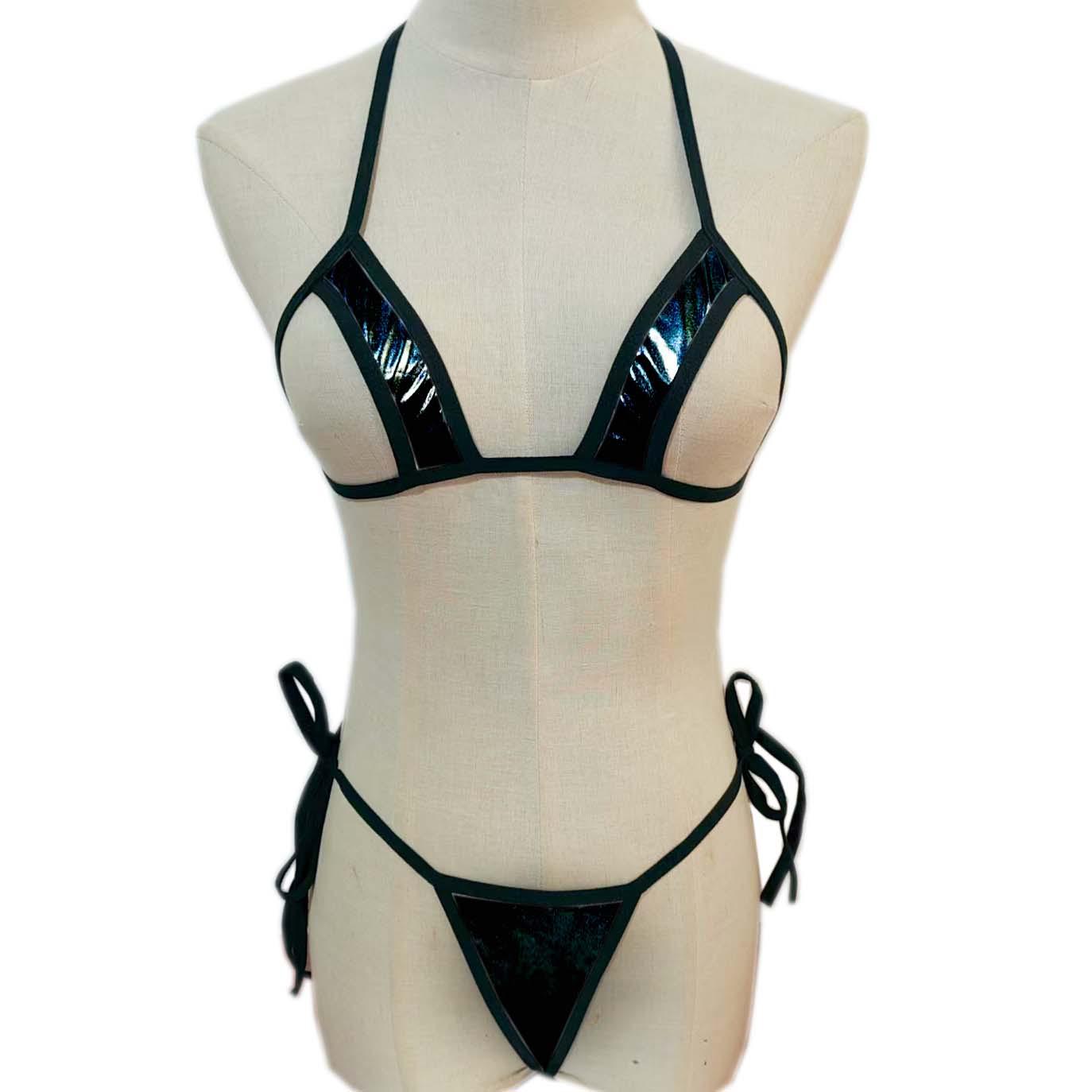 

Міжнародний сексуальний купальник з лакованої шкіри: Жіночий прозорий трикомпонентний набір бікіні One Size