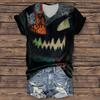 Women's Fashion Casual Three-quarter Sleeve Halloween Letters,  Face Print Top